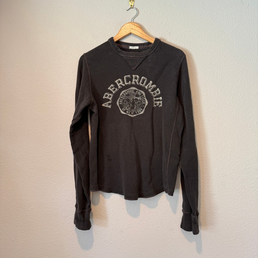 Abercrombie & Fitch Mens Charcoal Grey Waffle Knit Thermal Muscle Fit Shirt M